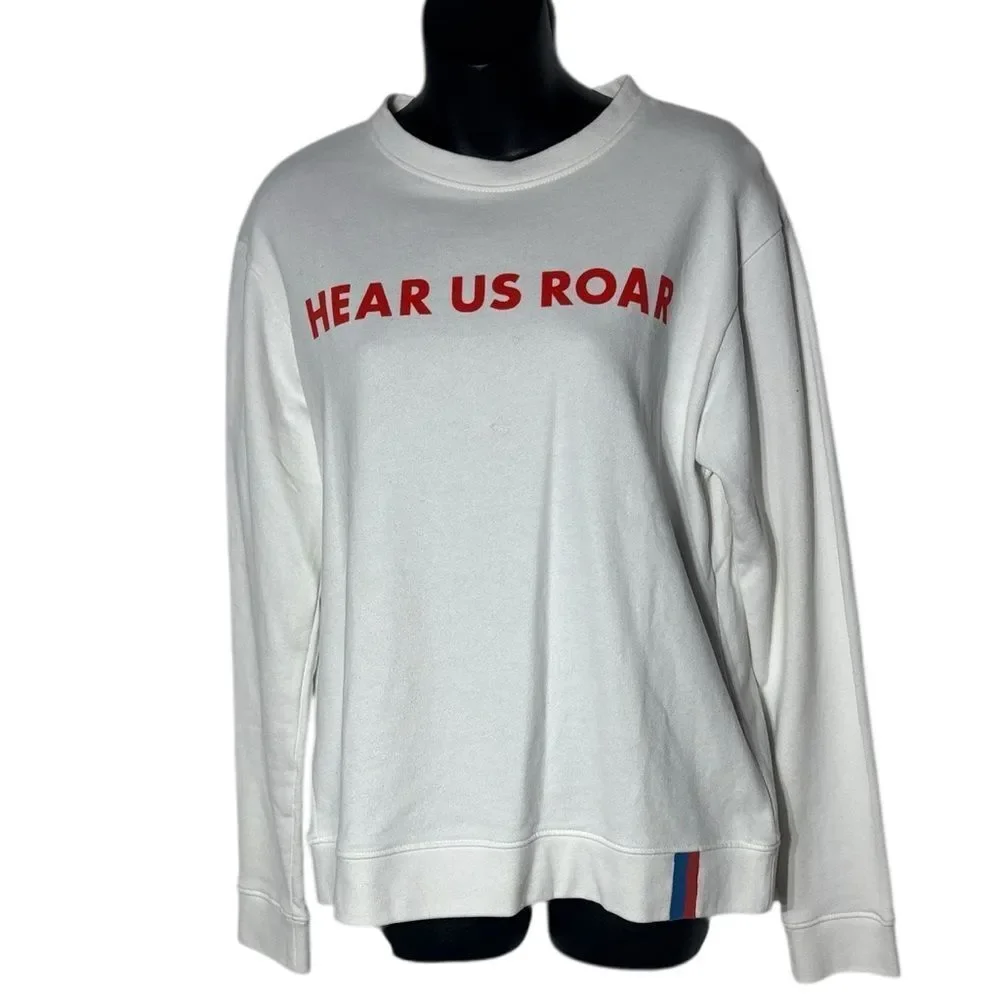Kule women’s medium ‘hear us roar’ graphic crew neck sweater white/red nwt